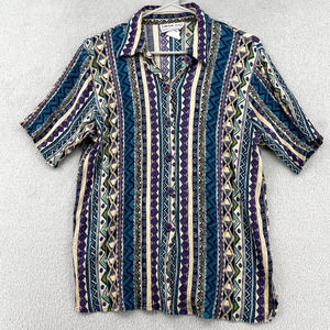 Vintage California Krush Top Womens Medium Beige Aztec Tribal Geometric Crepe